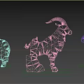 Three Decorative Animal Figurines Pig Goat Rabbit With Colorful Floral Geometric Design