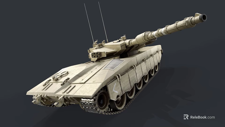 Modern Armored Military Tank With Tracks Gun Barrel And Antennas 3d model 