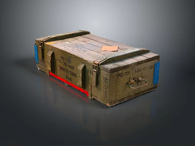 Vintage Worn Wooden Crate With Metal Latches Handles And Blue Labels 3d model