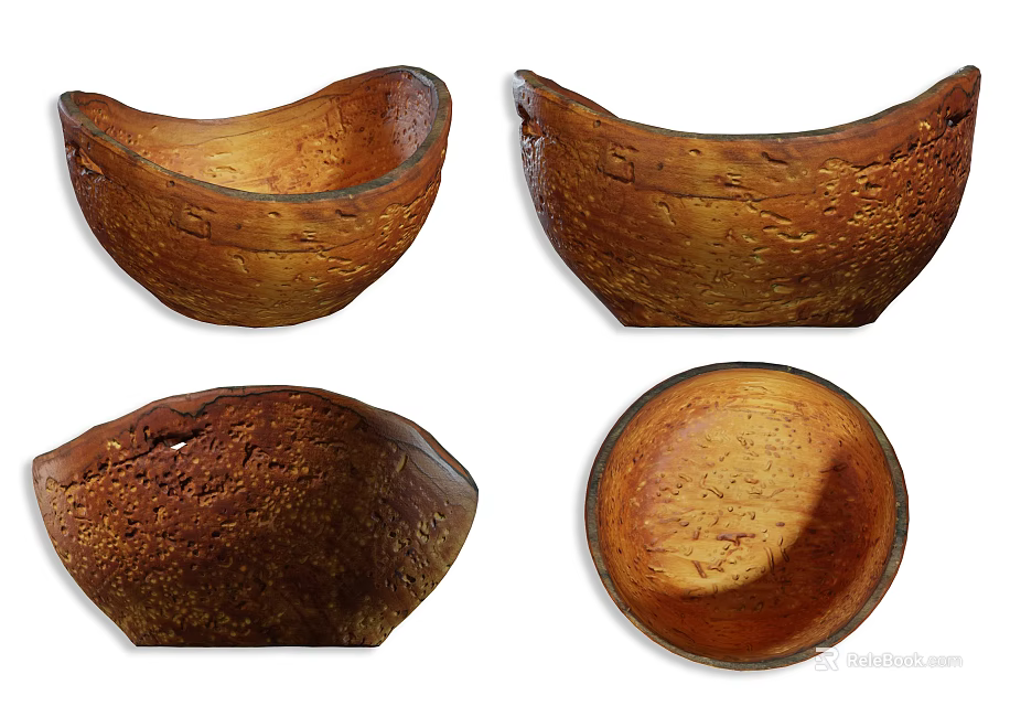 Handcrafted Ceramic Bowls With Textured Surface And Brown Golden Tones For Kitchen 3d model 