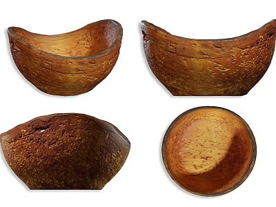 Handcrafted Ceramic Bowls With Textured Surface And Brown Golden Tones For Kitchen 3d model