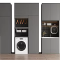 Gray Bathroom Laundry Cabinet With Washing Machine Hanging Rack Storage And Tidy Design