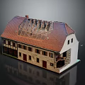 Traditional Residential Building Featuring Red Tiled Roof Multiple Chimneys Beige Walls And Black Wooden Frames