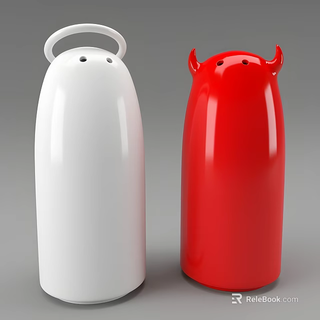 Sleek Round Decorative Ornament Set With White Red Angel Devil Inspired Glossy Finish 3d model 