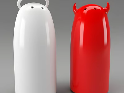 Sleek Round Decorative Ornament Set With White Red Angel Devil Inspired Glossy Finish 3d model