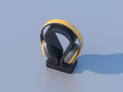 Stylish Yellow and Black Headphones Placed on Black Stand for Daily Use 3d model