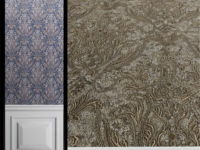 Ornate Wall Decorative Components With Blue Gold Beige Intricate Floral Patterns And White Trim 3d model