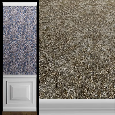 Ornate Wall Decorative Components With Blue Gold Beige Intricate Floral Patterns And White Trim 3d model
