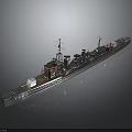 Warship Model Y401 With Detailed Deck Structure Smokestacks Masts on Dark Surface 3d model