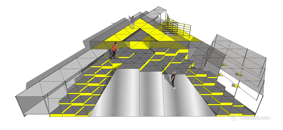 Interactive Geometric Play Equipment With Yellow Climbing Structure And Slide Areas For Kids 3d model 