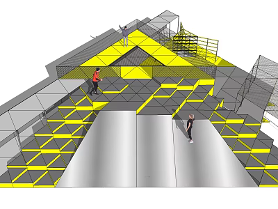 Interactive Geometric Play Equipment With Yellow Climbing Structure And Slide Areas For Kids 3d model