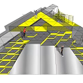 Interactive Geometric Play Equipment With Yellow Climbing Structure And Slide Areas For Kids
