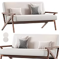Modern Multi Seater Sofa With Wooden Armrests Light Colored Fabric And Gray Beige Pillows