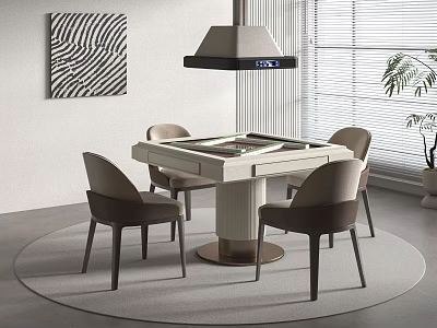 Modern Round Entertainment Table with Four Chairs in Bright Living Space 3d model
