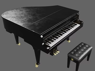 Elegant Black Grand Piano With Matching Stool For Musical Instruments And Art Supplies 3d model