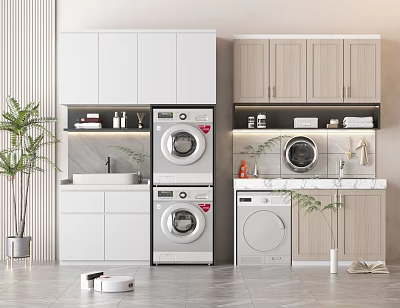 Modern Bathroom Cabinet Frame Design With Washer Sink And Storage Space 3d model