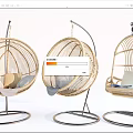 Modern Rattan Hanging Chairs with Metal Stand and Soft Cushions Design