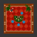 Building Interior Design With Red Carpet Green Table Blue Chairs Railings And Plants