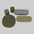 Light Green And Gray Leather Fabric Ottoman Set With Round Oval Shapes And Tufted Design