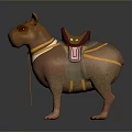 Brown Mythical Creature With Red Saddle Yellow Collar And Decorative Reins