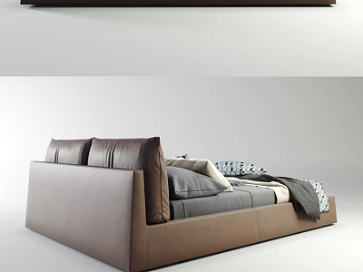 Modern Double Bed With Sleek Design Brown Leather Headboard And Stylish Bedding 3d model