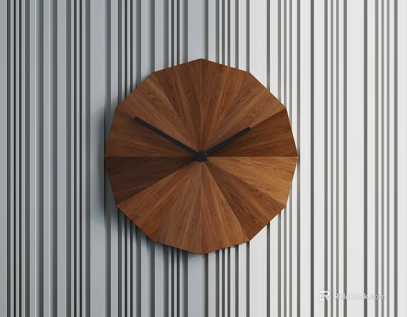 Modern Wooden Octagonal Clock with Geometric Design on Striped Wall Decor 3d model
