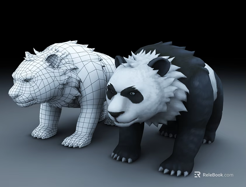 Game and Movie Characters 3D Models Wireframe Bear and Rendered Panda Design 3d model 