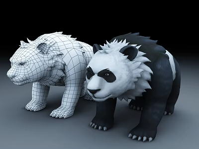 Game and Movie Characters 3D Models Wireframe Bear and Rendered Panda Design 3d model