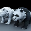 Game and Movie Characters 3D Models Wireframe Bear and Rendered Panda Design 3d model