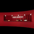 Tea Break Area Featuring Liquid Laboratory Sign Red Wall Counter And Bottles