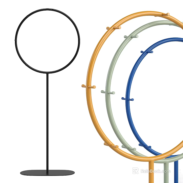 Colorful Decorative Ring Structures With Black Stand And Small Connecting Joints In Orange Green Blue 3d model 