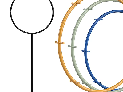 Colorful Decorative Ring Structures With Black Stand And Small Connecting Joints In Orange Green Blue 3d model