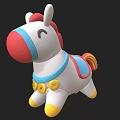 White Plush Toy Horse With Red Nose Blue Harness Yellow Hooves And Rainbow Tail