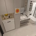 Modern Bathroom Interior With Cloud Neon Mirror Black Towel Rack White Vanity And Shower Area