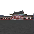 Ancient Chinese Architecture With Traditional Roof Overhanging Eaves Red Pillars And Spacious Square