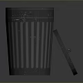 Metal Striped Trash Can With Open Lid On Dark Reflective Surface 3d model