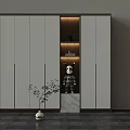 Modern Wardrobe With Open Shelf Lighting Wooden White Panels Marble Countertop Decorative Items