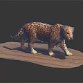 Detailed Spotted Leopard Sculpture Walking on Oval Wooden Display Base