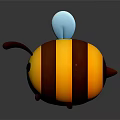 Cute Cartoon Bee With Yellow Brown Stripes And Blue Wings 3D Model On Gray Background