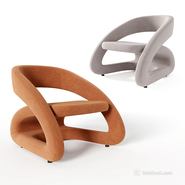Modern Leisure Chairs In Orange And Gray With Curved Frame Design 3d model 
