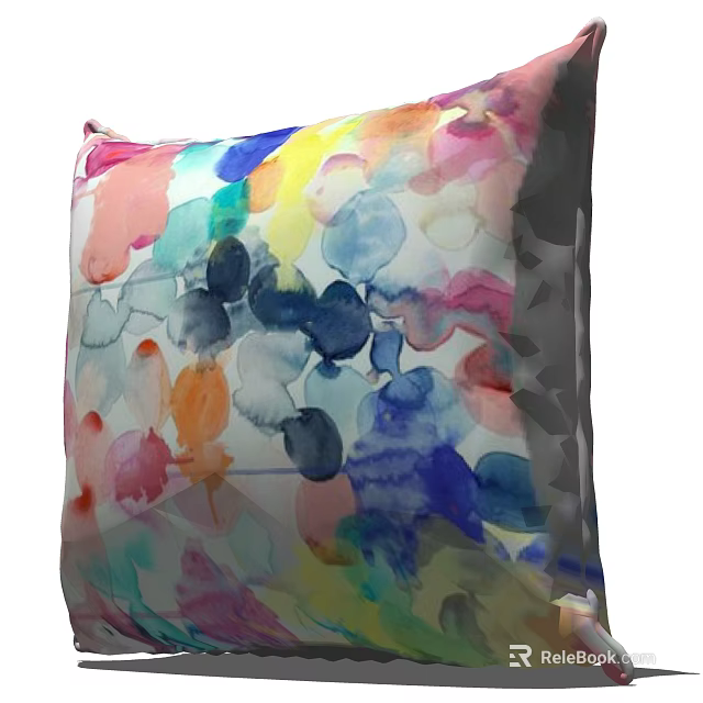 Vibrant Colorful Watercolor Brush Strokes Throw Pillow For Home Decoration 3d model 