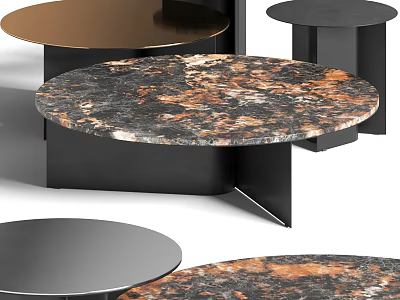 Modern Coffee Table With Round Marble Top And Black Metal Base Design 3d model