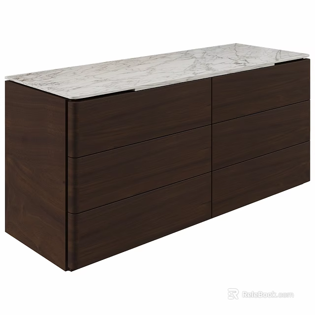 Modern Dark Wood Drawer Cabinet With Smooth Marble Top Surface 3d model