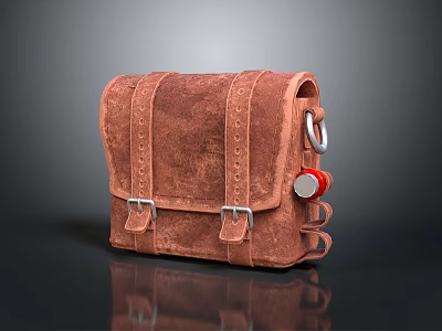 Stylish Brown Leather Bag With Straps Metal Buckles And Red Accent Detail 3d model
