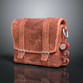 Stylish Brown Leather Bag With Straps Metal Buckles And Red Accent Detail