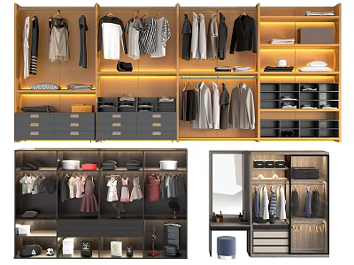 Modern Wardrobe Interior Design With Hanging Sections Drawers Shelves And Mirror Storage 3d model