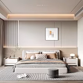 Modern Bedroom Interior With Large Bed Bedside Tables Floor to Ceiling Windows and Wardrobe 3d model