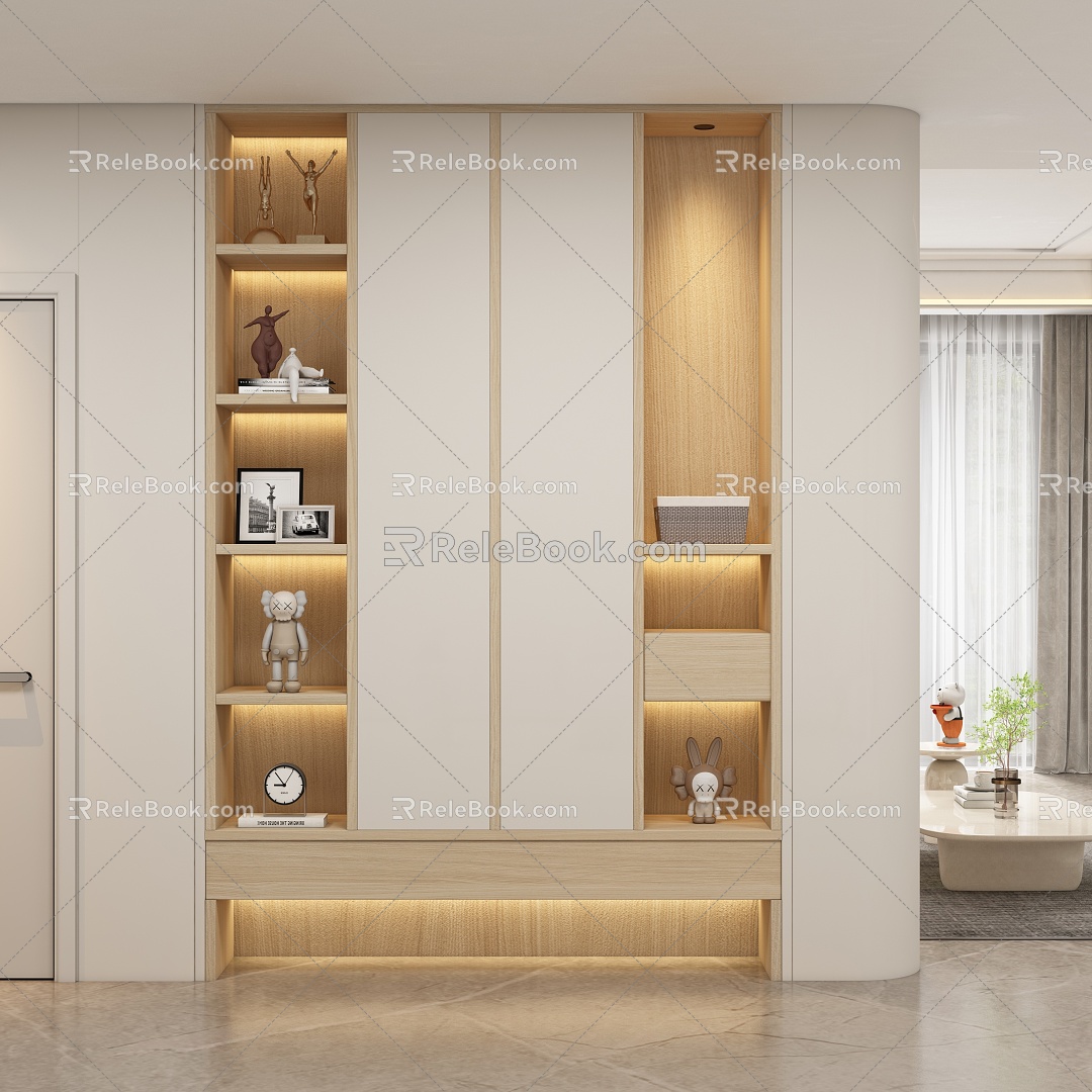 Modern cream style porch shoe cabinet partition aisle 3d model