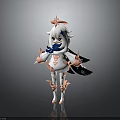3D Fantasy Creature Character Model With White Hair Star Headdress Pink Outfit And Black Wings