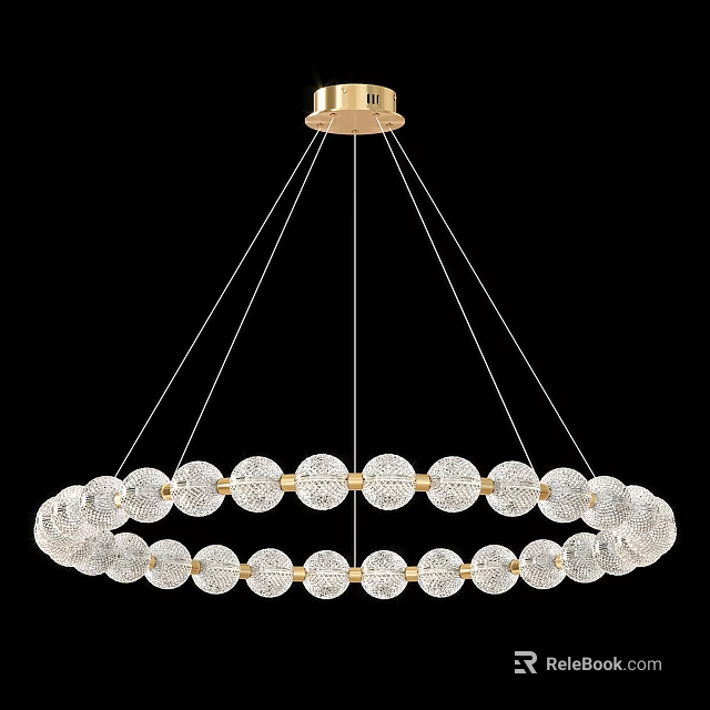 Elegant Golden Circular Chandelier Adorned With Crystal Beads For Home Interior Design 3d model 